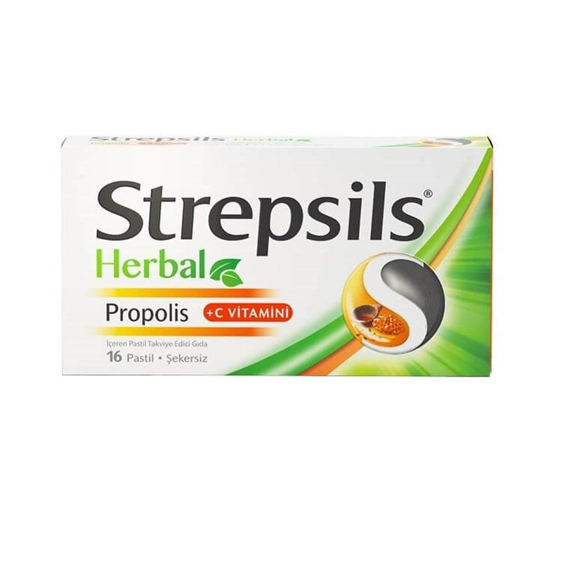 Strepsils Herbal Propolis Sugar-Free Lozenges for Natural Throat Relief – Propolis, Vitamin C, Sage & Oleaster