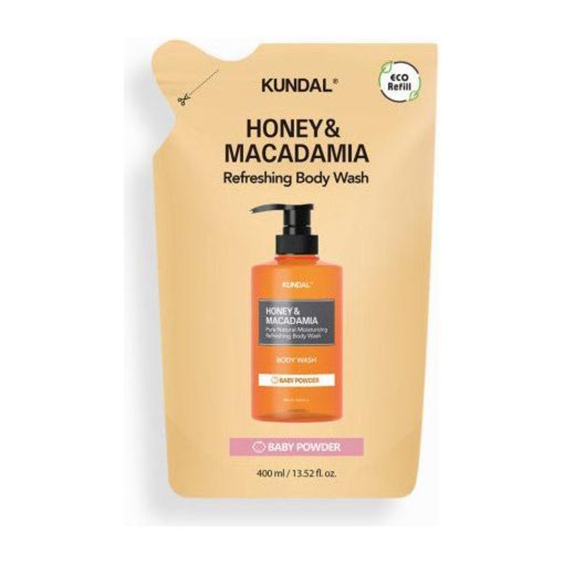 KUNDAL Honey & Macadamia Refreshing Body Wash (Refill)  400ml | Baby Powder | Soothing Hydration & Comforting Clean Scent