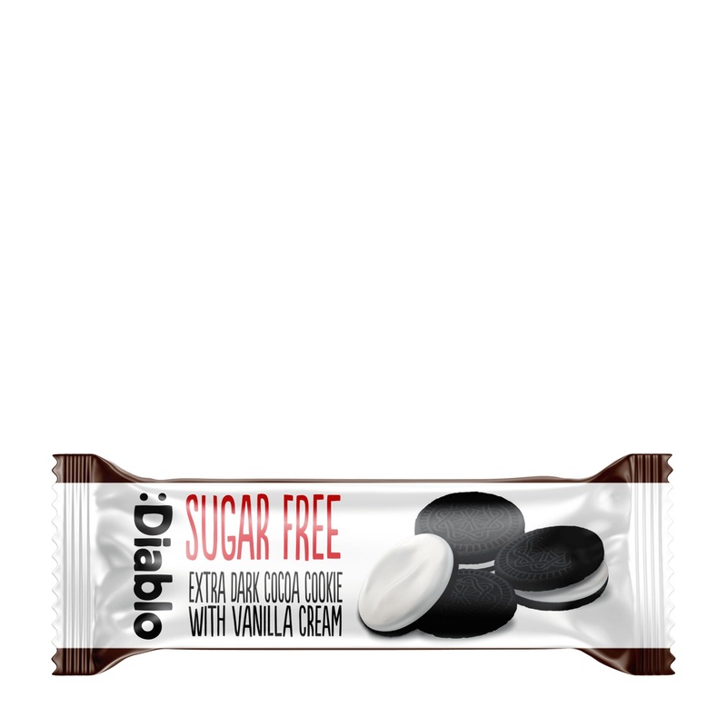 Diablo Sugar-free extra dark cocoa cookie with vanilla cream, 44 g