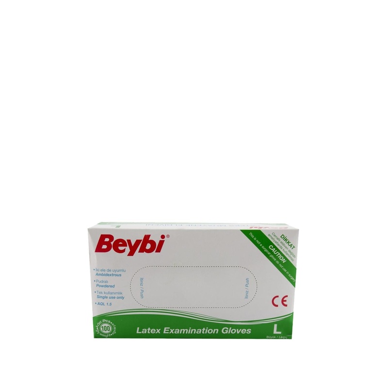 Beybi Latex Powdered Examination Gloves Large – Bulk Pack of 100, Medical Professionals, Protective Gloves, Hygiene Supplies