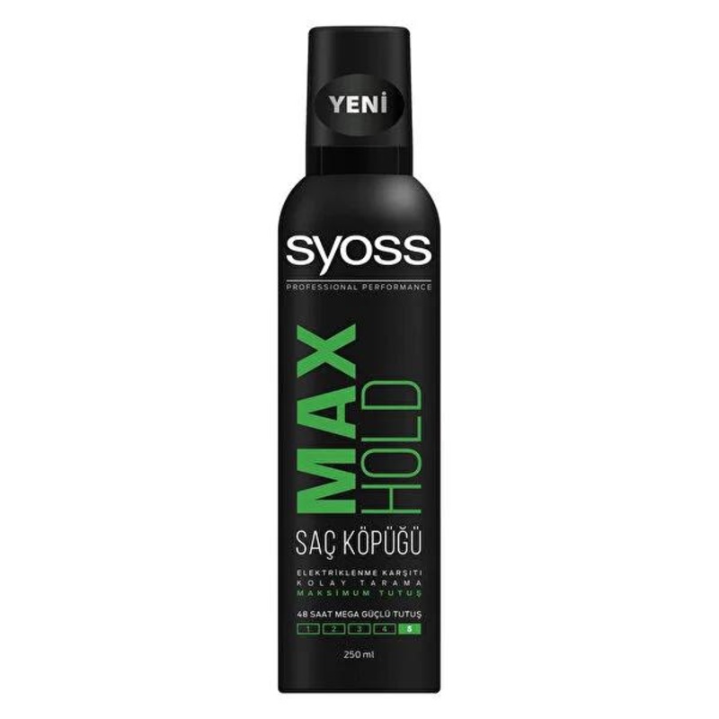Syoss Maximum Hold Hair Mousse – 48H Mega Strong Styling Control, Non-Sticky, Volumizing – Ultimate Hairstyle Longevity