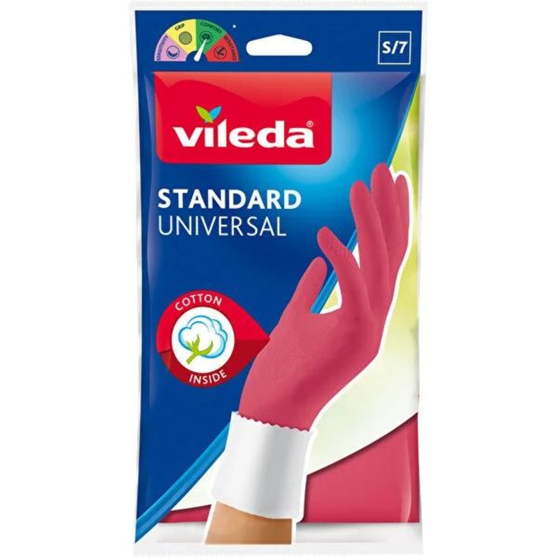 Vileda Natural Latex Cleaning Gloves with Cotton Lining – Durable, Comfortable, and Eco-Friendly – S/M/L Sizes