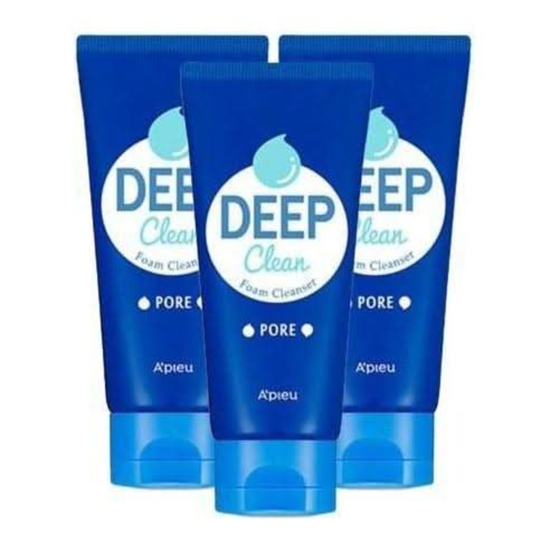 A’pieu Deep Clean Foam Cleanser – Pore (130ml x 3 Pack)  Refreshing Pore Cleanser & Keratin Scrub