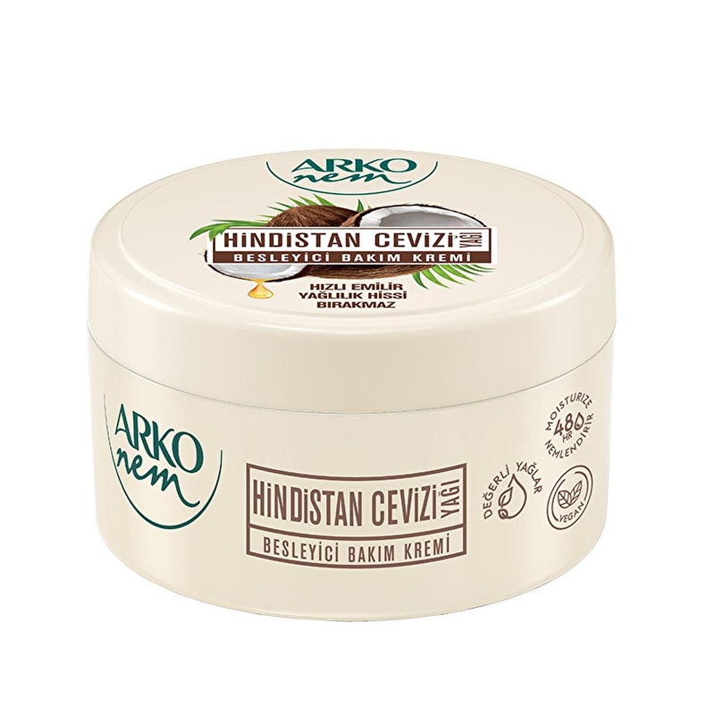 Arko Nem Coconut Oil Body Cream: 24-Hour Hydration, Non-Greasy Moisturizer with Vitamin K for Radiant & Healthy Skin