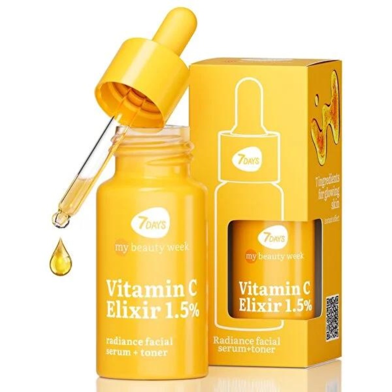 7Days Vitamin C Serum Toner – Brightening & Hydrating Face Serum with Citrus Complex for Radiant, Even Skin Tone – 0.68 fl oz