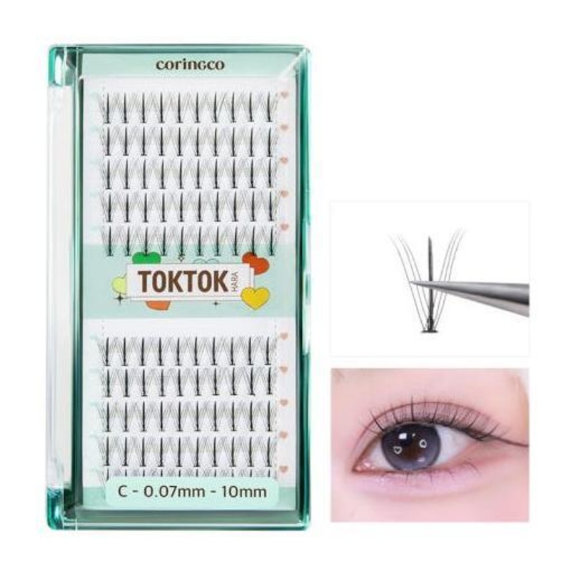CORINGCO Toktok-Hara W Eyelash Set  100pcs (4 Types) | Customisable Volume with Easy Application 9mm