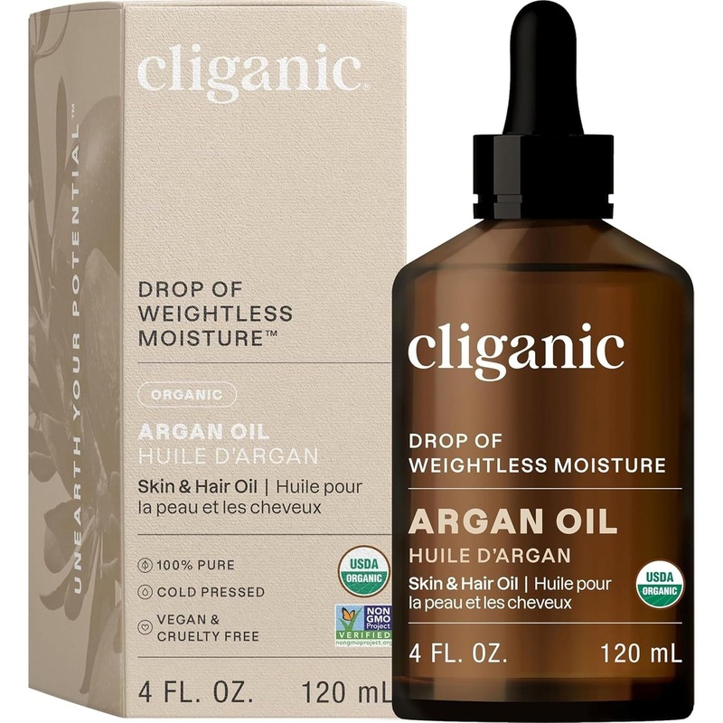 Cliganic Organic Argan Oil  120ml | 100% Pure Cold-Pressed Moroccan Oil for Hair, Skin, Face & Nails 4 Fl Oz (Pack Of 1)