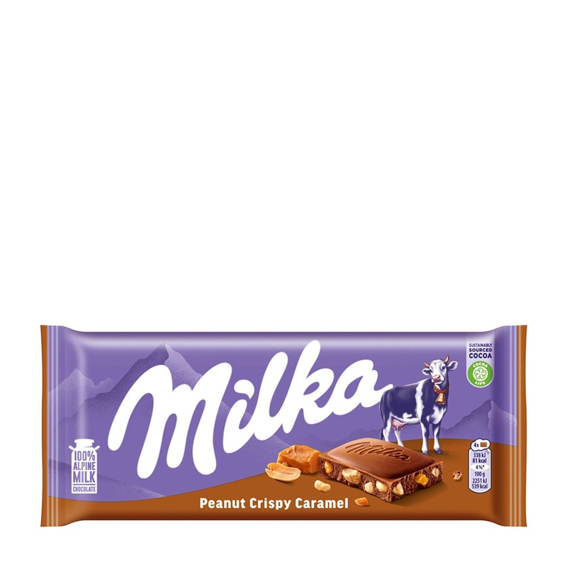 Milka Peanut Crispy Caramel milk chocolate bar, 90 g