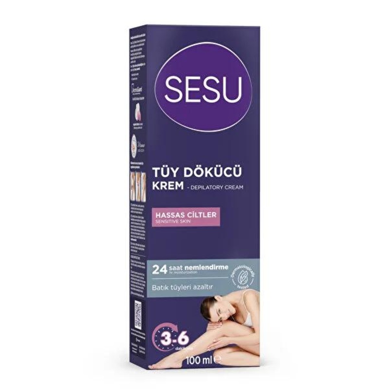 Sesu Sensitive Skin Hair Removal Cream – Painless, Dermatologically Tested, 3.38 fl oz