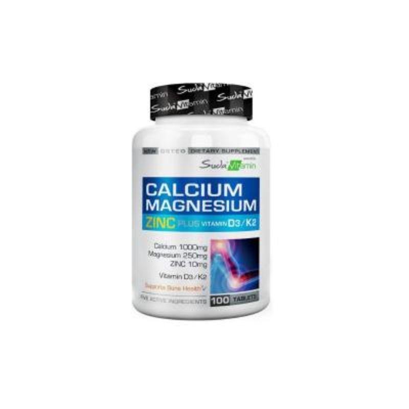 Suda Vitamin – Calcium Magnesium Zinc Plus Dietary Supplement for Adults – 100 Tablets – Bone Health Support