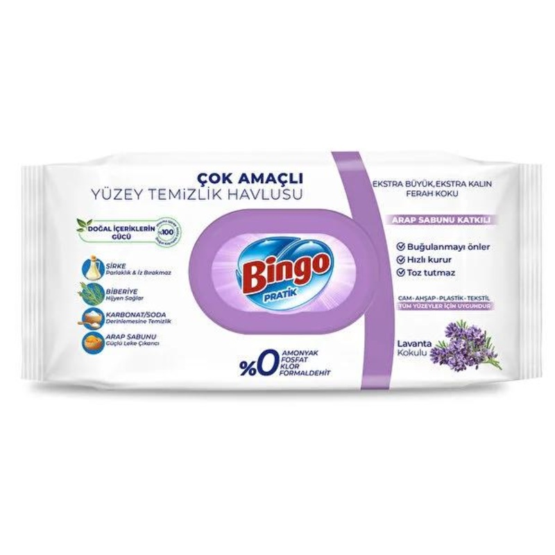 Bingo Lavender Surface Cleaning Wipes 96 Count – Natural, Streak-Free, Fog-Free – All Purpose, Kitchen & Bathroom Eco-Friendly Wipes