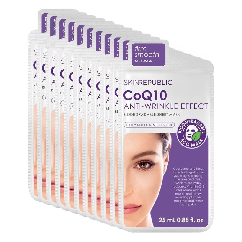 Skin Republic CoQ10 Anti-Wrinkle Effect Face Sheet Mask (10-Pack) | Hydrating & Anti-Aging Treatment
