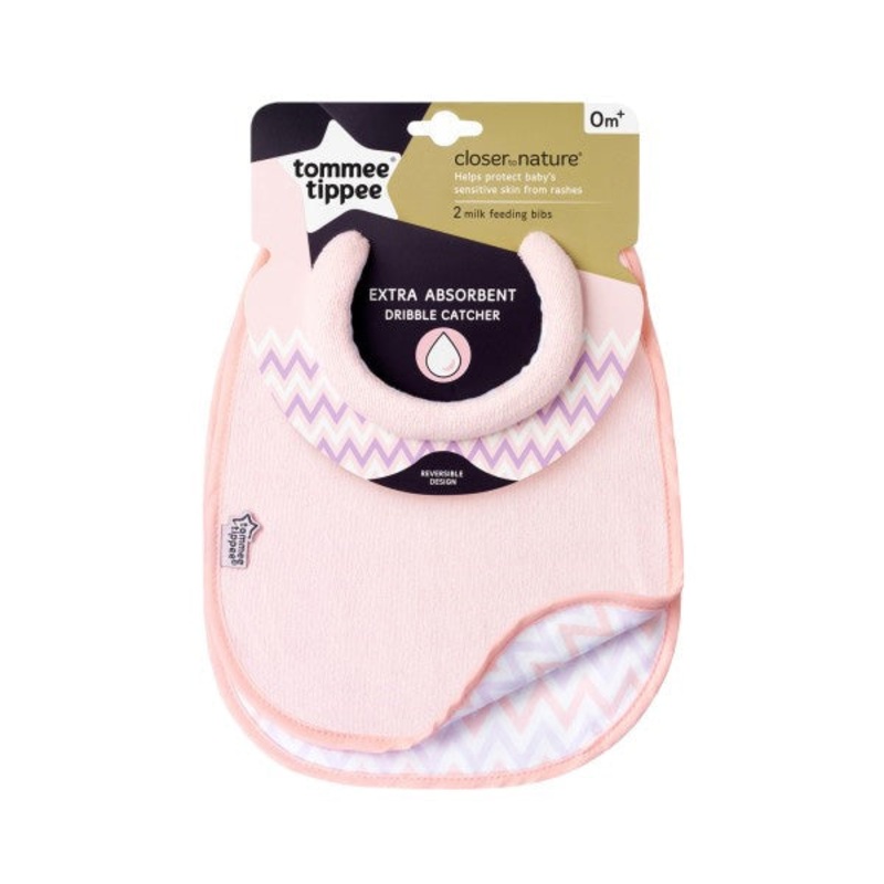 Tommee Tippee Closer to Nature Milk Feeding Bib X2 PINK