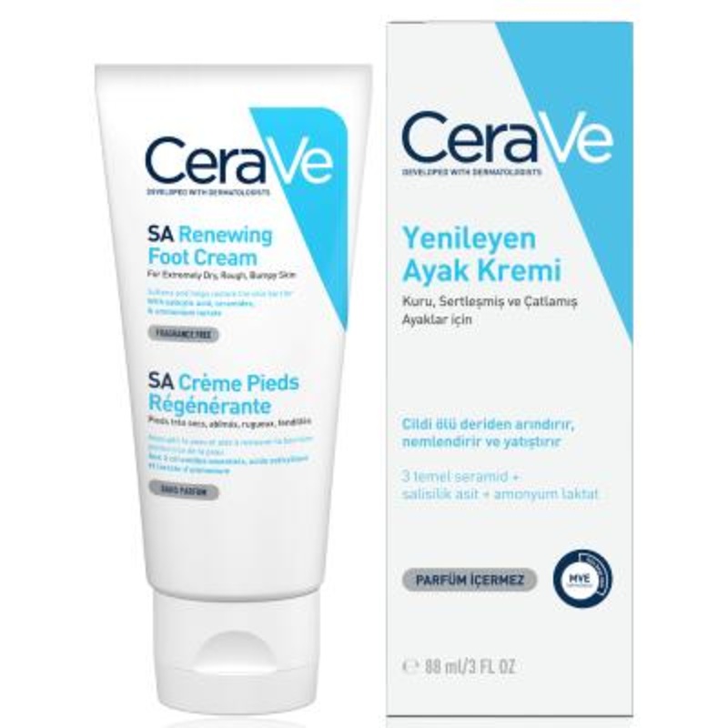 CeraVe SA Renewing Foot Cream – Exfoliates Dry, Cracked Feet with Salicylic Acid, Moisturizes, Fragrance-Free, Hypoallergenic – 88ml (2.96 fl oz)
