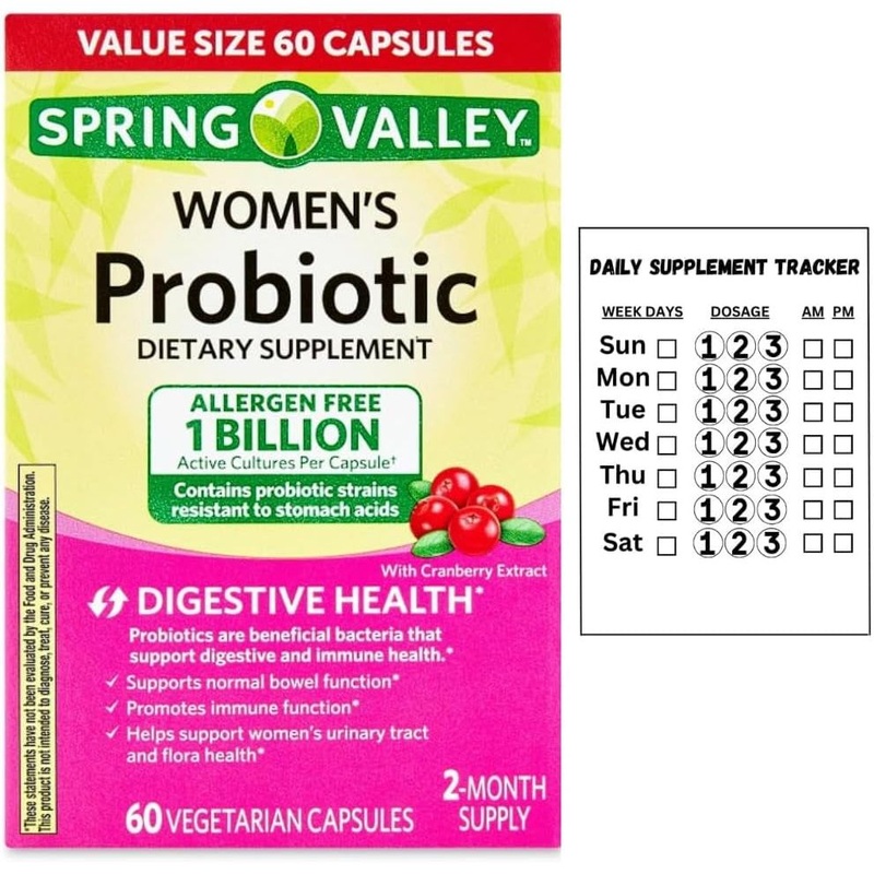 Spring Valley Womens Probiotic Dietary Supplement  60 Capsules | Digestive, Urinary & Immune Support
