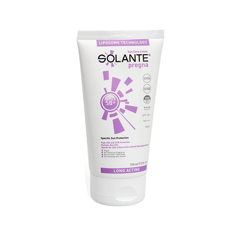 Solante Pregna: SPF 50+ Sunscreen Lotion for Pregnant Women | Gentle & Safe Sun Protection, High UVA/UVB Defense – 150ml