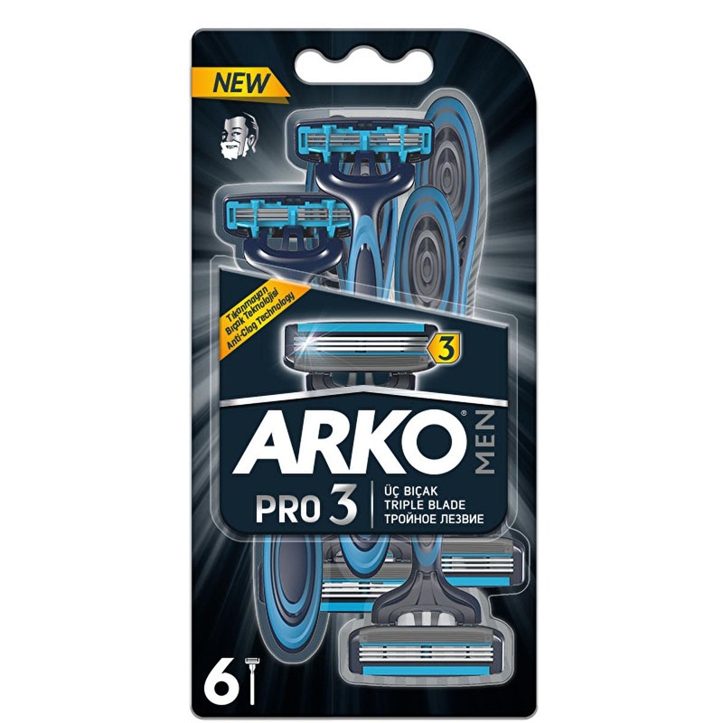 Arko Men Pro 3: Superior Three Blade Razor Blades for Men – Anti-Clog, Lubricating, and Durable Shaving Supplies (6-Count)
