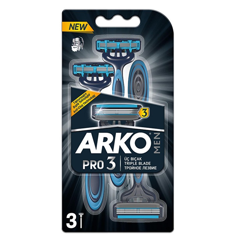 Arko Men Pro 3: Triple Blade Razor for Sensitive Skin – Smooth, Comfortable Shave & Reduced Irritation