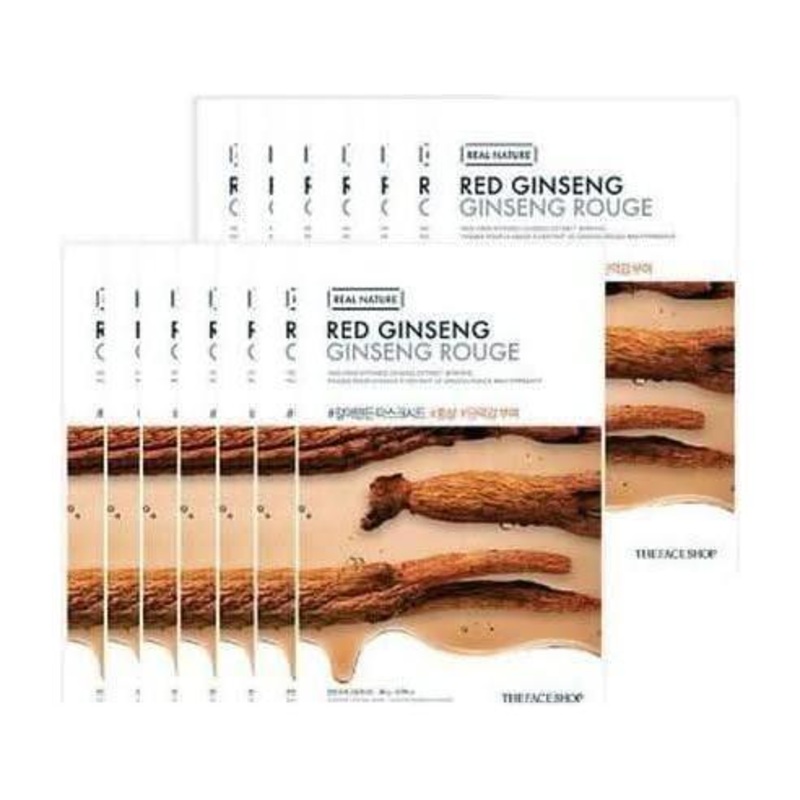 THE FACE SHOP Real Nature Face Mask – Red Ginseng (20g x 10ea) | Revitalizing & Energizing Sheet Mask