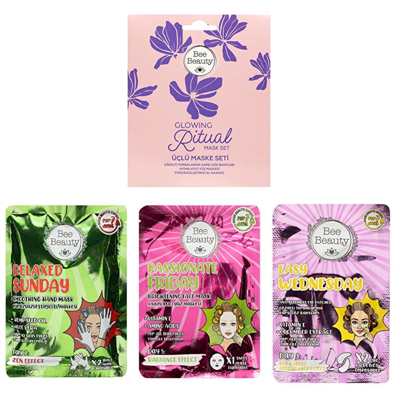 Bee Beauty Glowing Ritual: Face and Hand Mask Set – Reduce Puffiness, Brighten Skin, Smooth Hands – Easy Skincare Routine