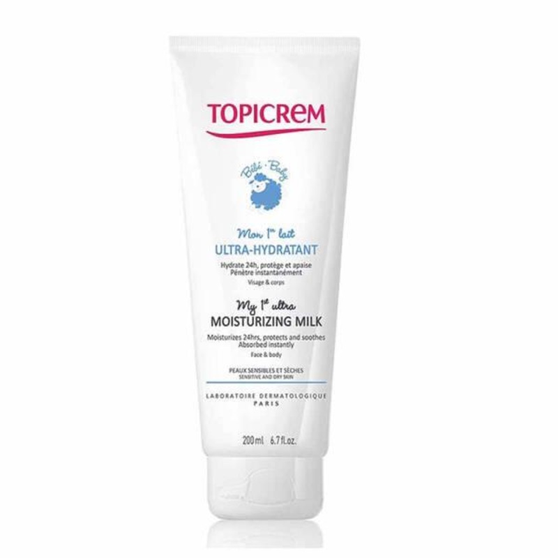 Topicrem Baby Lotion: Ultra-Moisturizing Milk for Sensitive & Dry Skin – Hypoallergenic, Paraben-Free Infant Face & Body Moisturizer (6.76 fl oz)