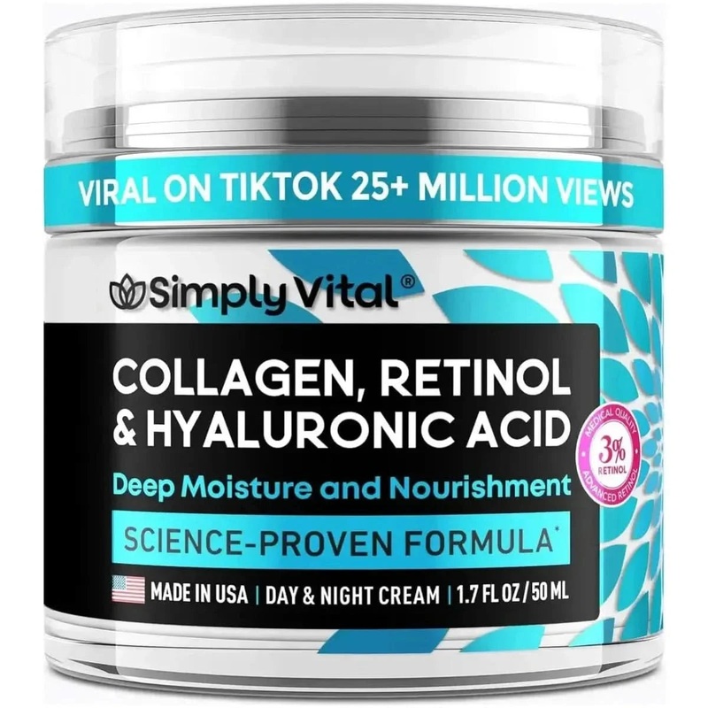 Simply Vital Collagen, Retinol & Hyaluronic Acid Cream  50ml | Viral Anti-Aging Moisturiser for Firm, Glowing Skin Simplyvital Cream