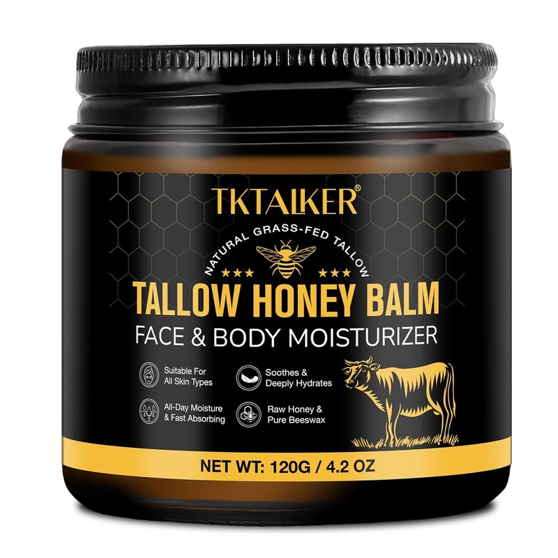 TKTALKER Tallow Honey Balm  120g | Unscented | Ultra-Nourishing Face & Body Moisturizer with Grass-Fed Beef Tallow & Raw Honey