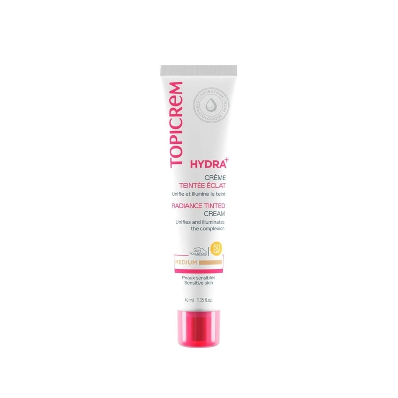 Topicrem Hydra+ Radiance Tinted Cream Medium SPF 50: Hydrating Sunscreen & Tinted Moisturizer for Radiant, Even Skin