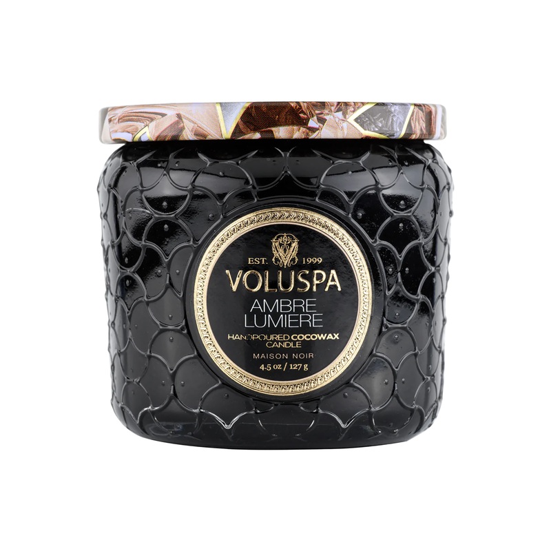 Voluspa Mason Noir Petite Glass Jar Candle with Lid Burning Woods
