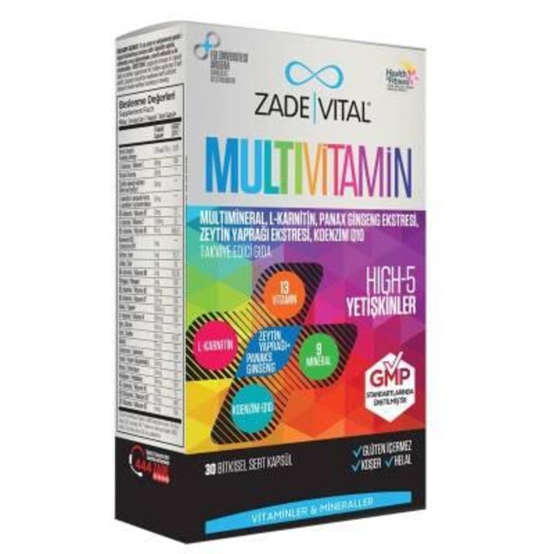 Zade Vital Multivitamin Supplement – Vegan, Halal, Kosher Certified with Ginseng & Olive Leaf Extract