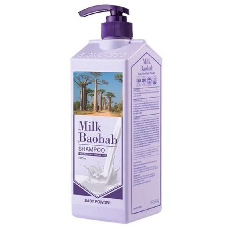 BIOKLASSE Milk Baobab Hair Shampoo  Baby Powder 1000ml | Gentle, Hypoallergenic Hair Care