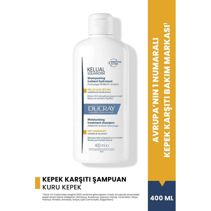 Ducray Kelual Squanorm Anti-Dandruff Shampoo: Soothe Dry, Itchy Scalp & Eliminate Flakes – Gentle Treatment for Dry Hair, 13.53 fl oz