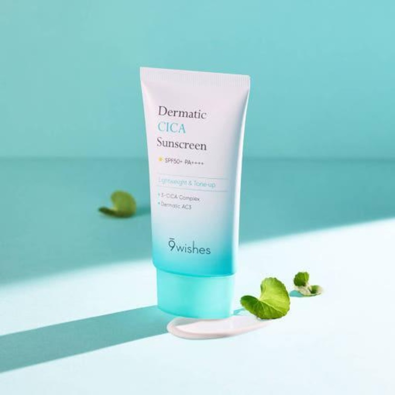 9wishes Dermatic CICA Sunscreen  50ml | Broad-Spectrum SPF50+ PA++++ & Soothing Protection