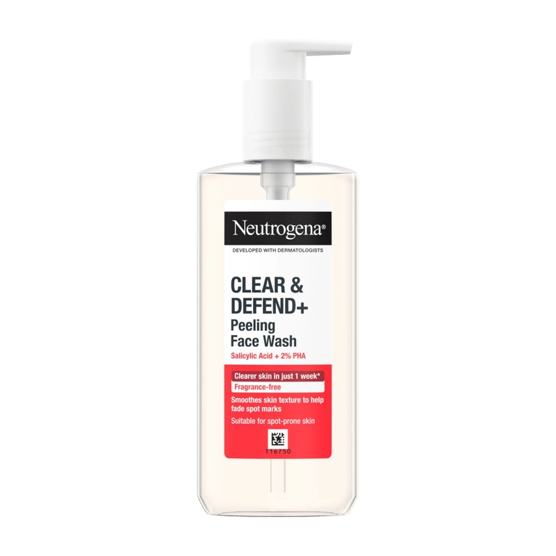 Neutrogena Clear & Defend+ salicylic acid + 2% pha peeling face wash, 200 mL