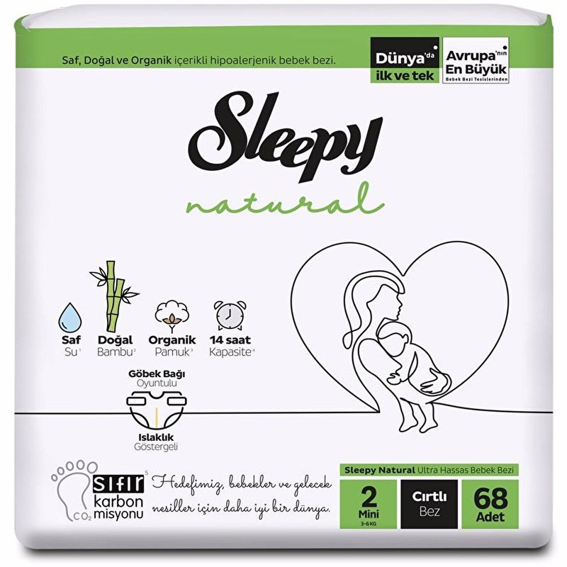 Sleepy Natural Mini: Bamboo Baby Diapers – Gentle, Soft, Absorbent Newborn Diapers for Sensitive Skin (68 Count)