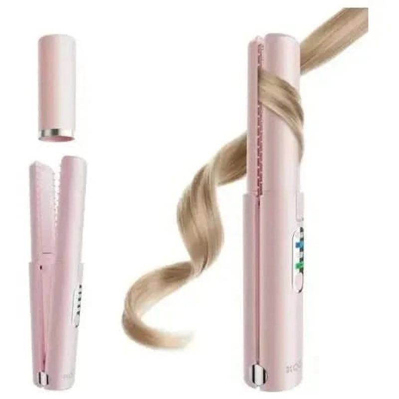 Cordless Hair Straightener and Curler  2-in-1 Styling Anywhere, Anytime Pink
