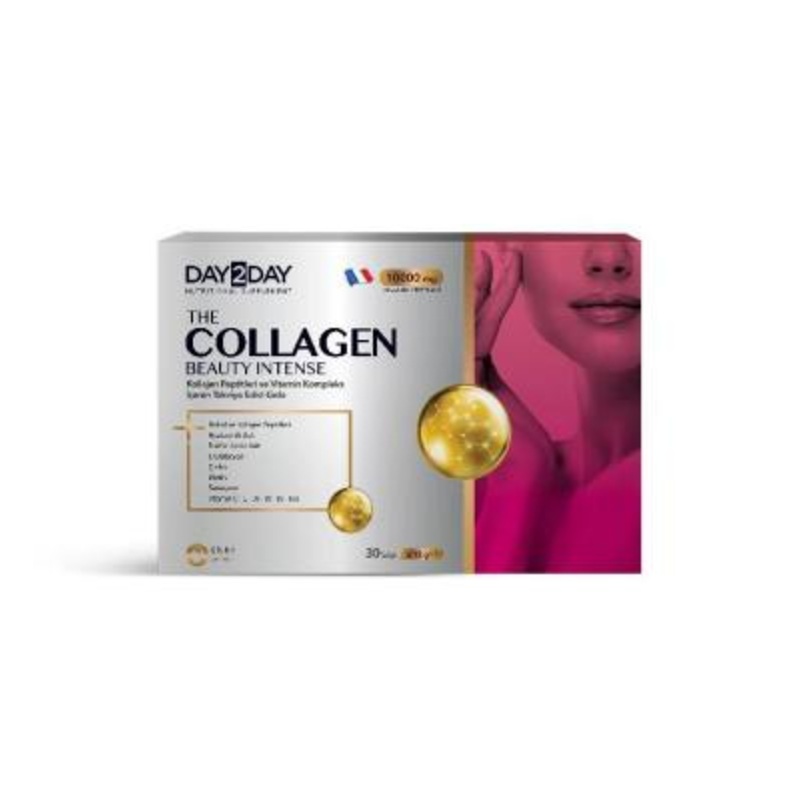 Day2Day Collagen Beauty Intense: 10,000mg Collagen Peptides, Vitamins & Antioxidants for Enhanced Skin, Hair & Nail Health – 30 Sachets