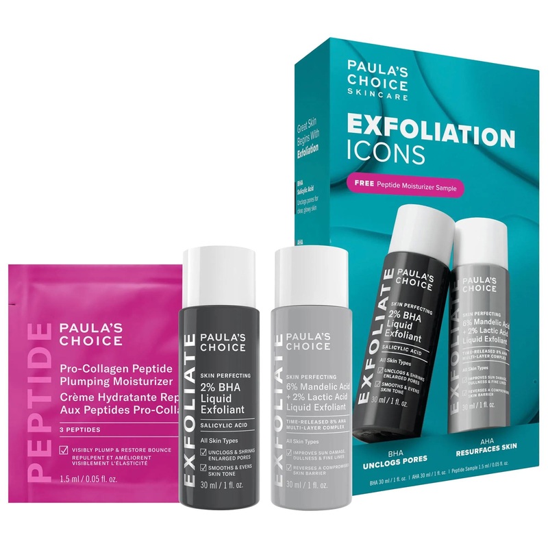 Exfoliation Icons: Brighten Skin & Minimize Pores with BHA, Mandelic & Lactic Acid Facial Exfoliant Kit – Vegan & Cruelty-Free