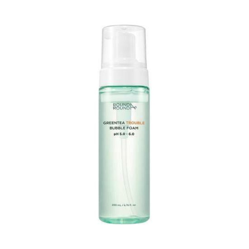 ROUND AROUND Green Tea Trouble Bubble Foam – 200ml | Gentle pH-Balanced Cleanser
