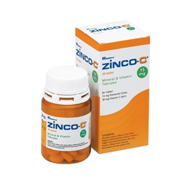 Zinco-C Dietary Supplement – Zinc and Vitamin C Immune System Support – 15mg Zinc, 30mg Vitamin C per Tablet