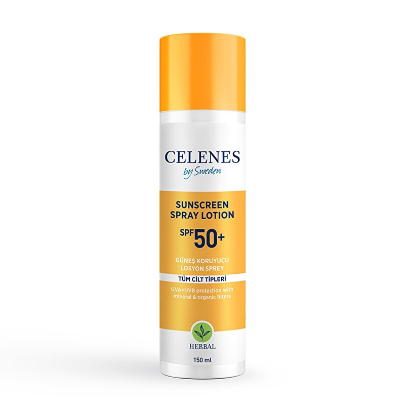 Celenes Herbal SPF 50+ Sunscreen Lotion Spray: Broad Spectrum UVA UVB Protection, Sensitive Skin Friendly, Water Resistant, 5.07 fl oz