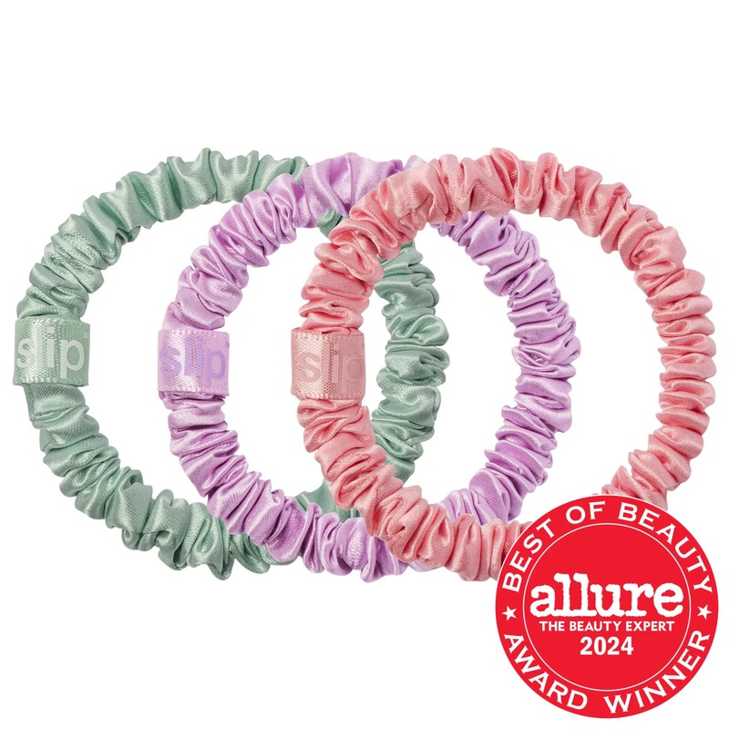 Slipsilk Skinny Scrunchies 3-Pack: Anti-Crease, Anti-Breakage Silk Hair Ties for Gentle, Damage-Free Hold & Healthy Hair