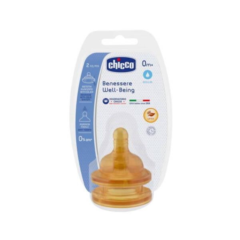 Chicco Natural Rubber Baby Bottle Nipple 2-Pack: Anti-Colic, Newborn Normal Flow – Mimics Breastfeeding for 0+ Months