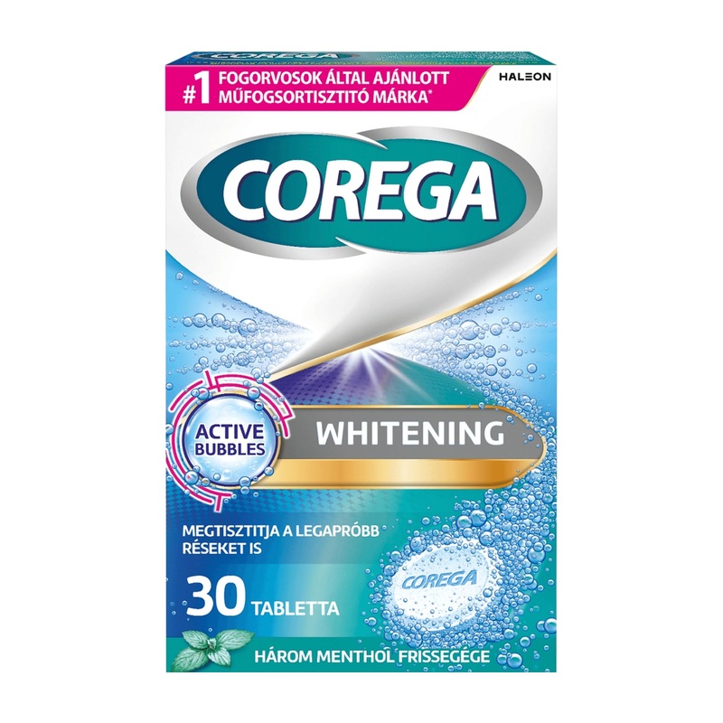 Corega Whitening denture cleanser tablets, 30 Count
