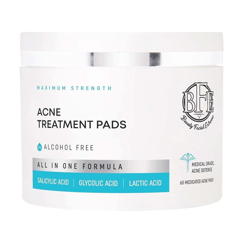 Beauty Facial Extreme Acne Treatment Pads  60 Pads | Salicylic, Glycolic & Lactic Acid Exfoliating Pads for Face & Body