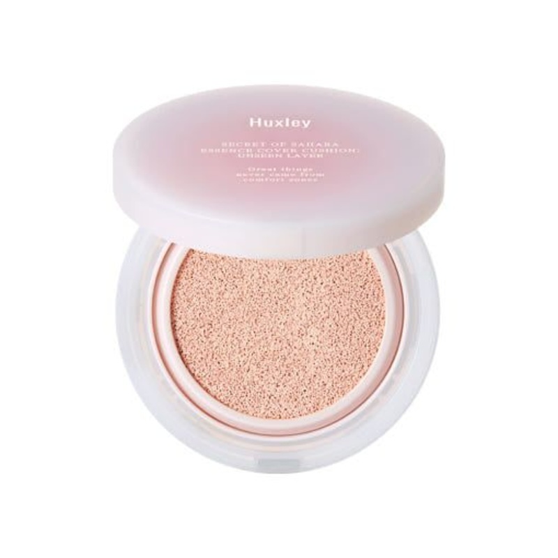Huxley Essence Cover Cushion Unseen Layer SPF23 PA++ 12g (2 Colors) | Radiant, Dewy Coverage with Cactus Flower Keratinase 01 Desert peach