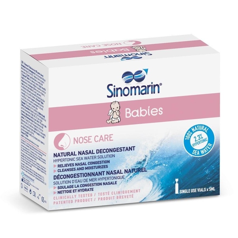 Sinomarin Babies Nasal Spray for Infants – Natural Congestion Relief, Hypertonic Saline Solution, 5ml x 18 Vials