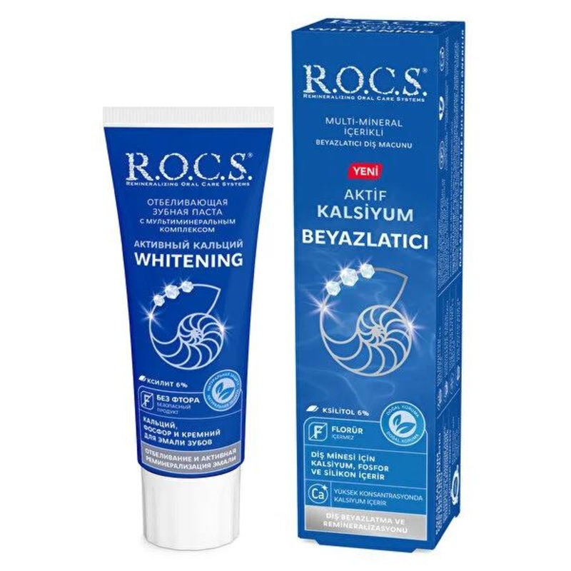 Rocs Whitening Toothpaste – Calcium Enriched, Low Abrasion Formula for Healthy Gums, Cavity Protection, & Sparkling Teeth
