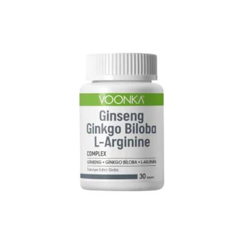 Voonka Ginseng Ginkgo Biloba L-Arginine Dietary Supplement – 30 Capsules for Energy and Cognitive Support