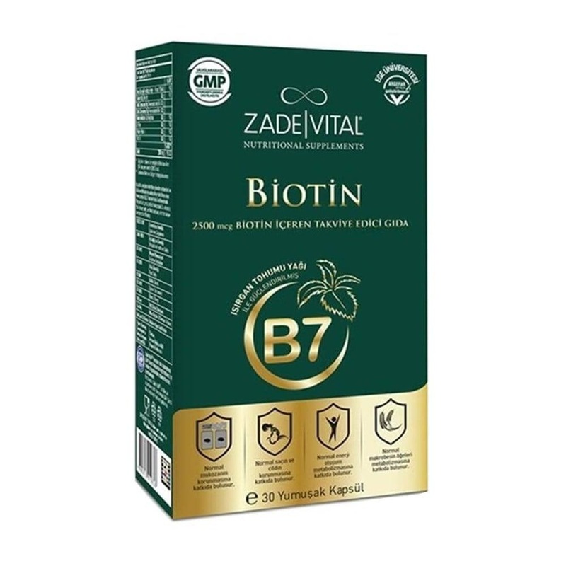 Zade Vital Biotin 2500 mcg Dietary Supplement – 30 Capsules for Overall Health and Wellness